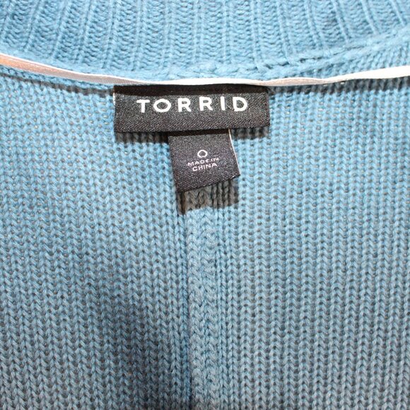Torrid Blue & White Long Open Knit Cardigan Sweater Women’s Size 0 Tie Dye - Picture 2 of 12